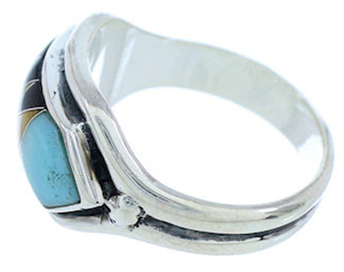 Southwest Sterling Silver Multicolor Inlay Ring Size 5-3/4 YS72353
